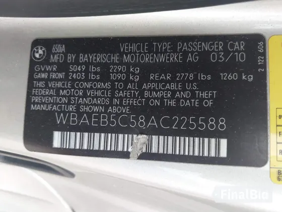 2010 BMW 6 Series 650i