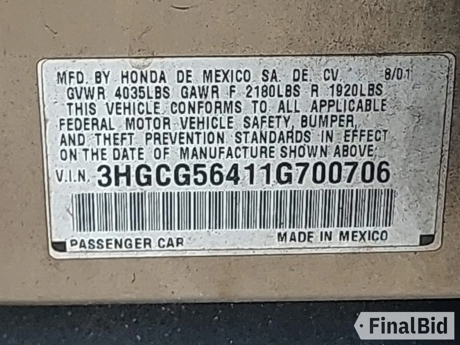 2001 Honda Accord LX