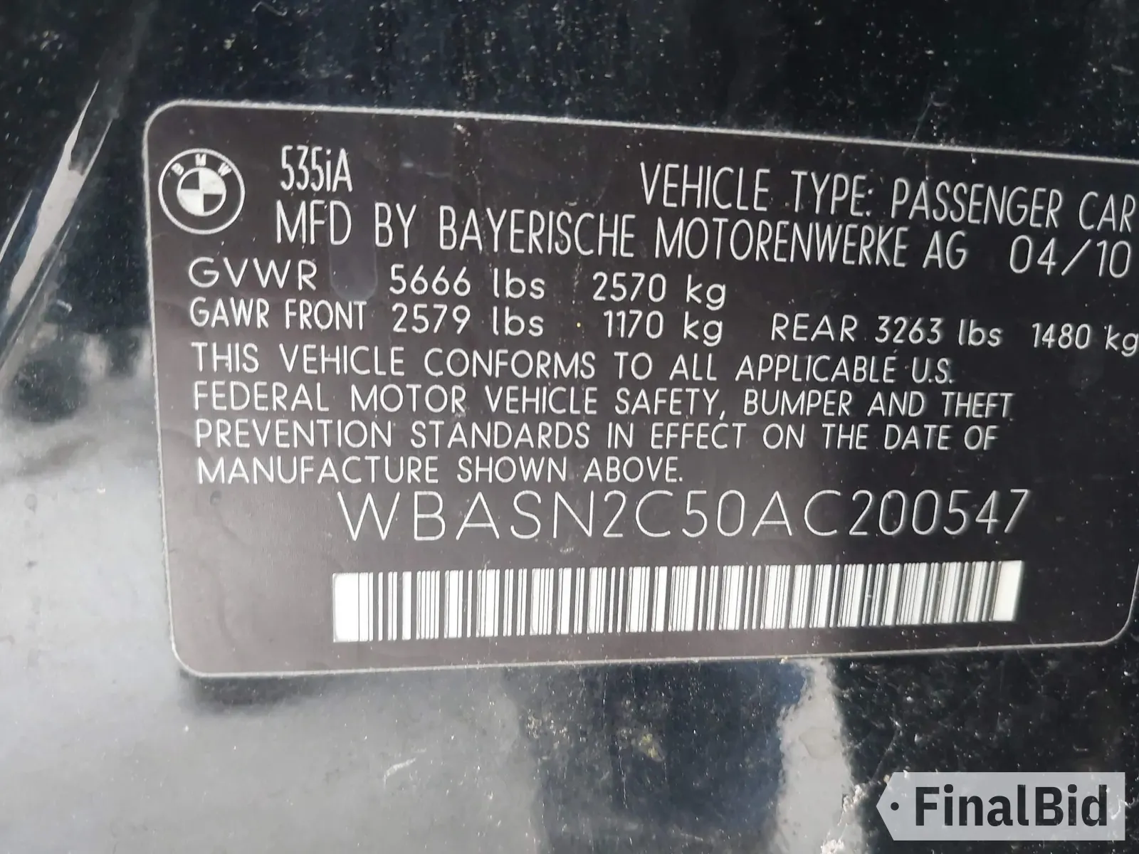2010 BMW 5 Series 535i Gran Turismo