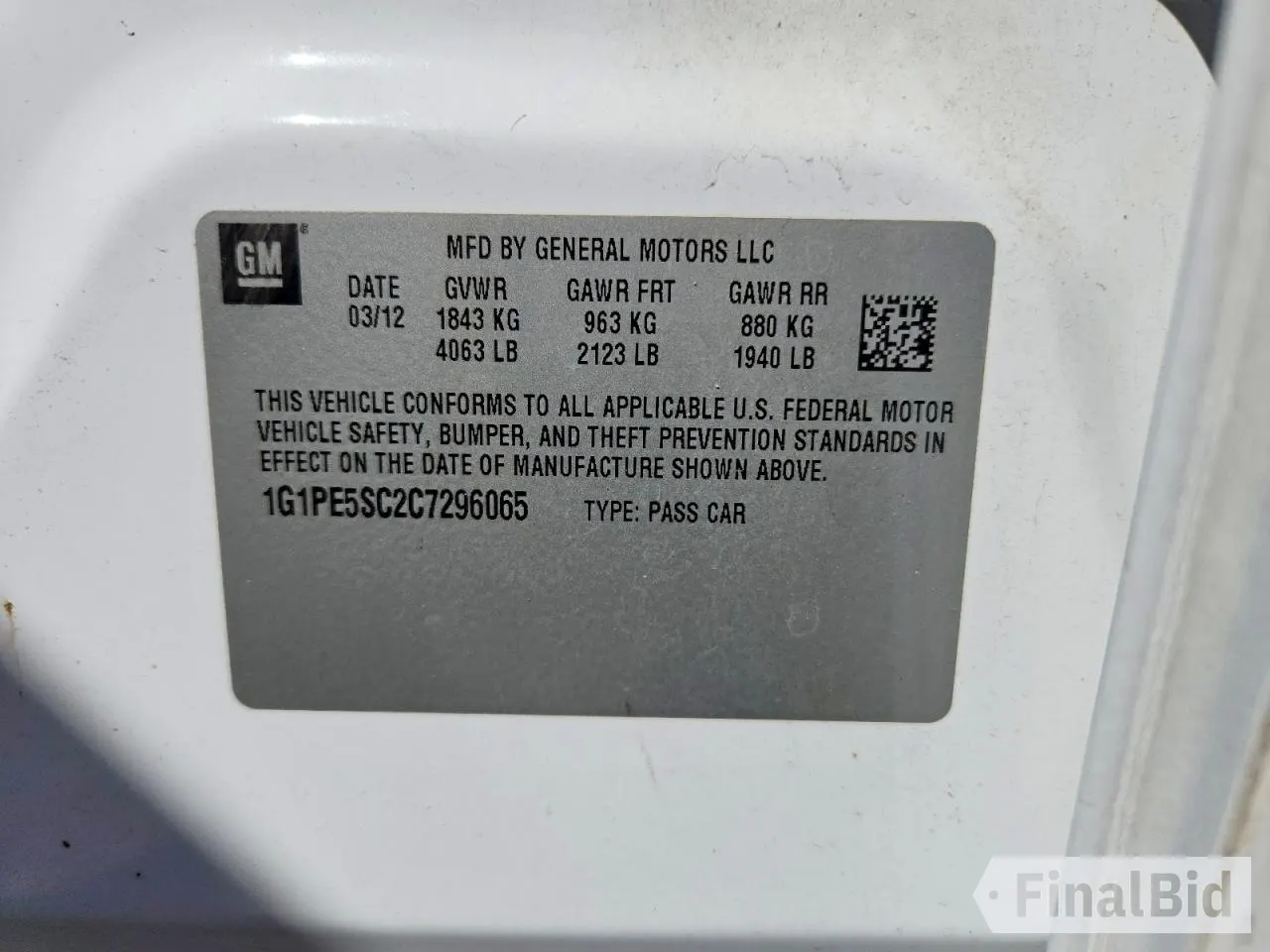 2012 Chevrolet Cruze 1FL