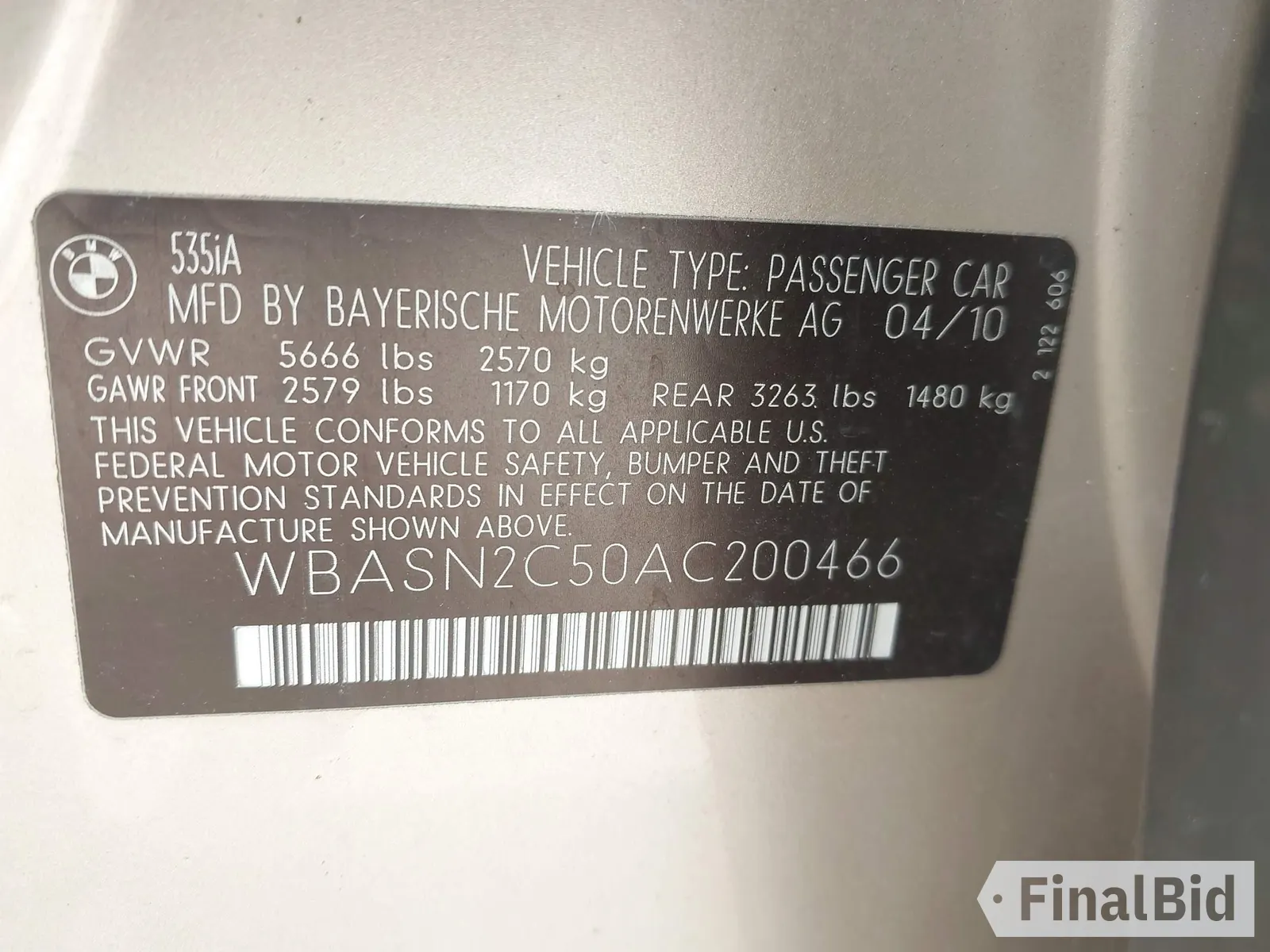 2010 BMW 5 Series 535i Gran Turismo