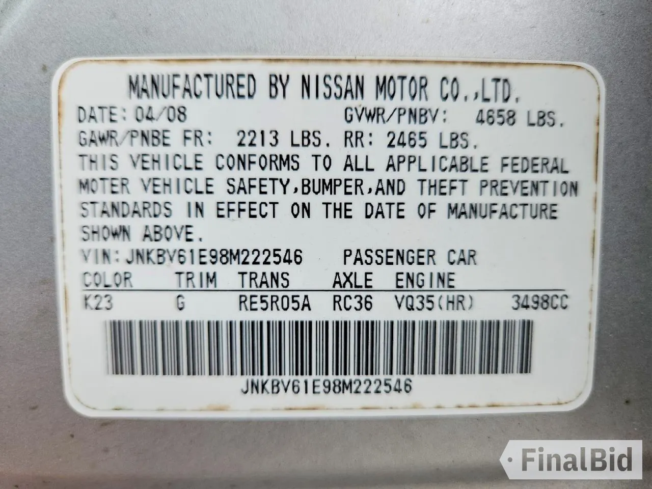 2008 Infiniti G35 Journey