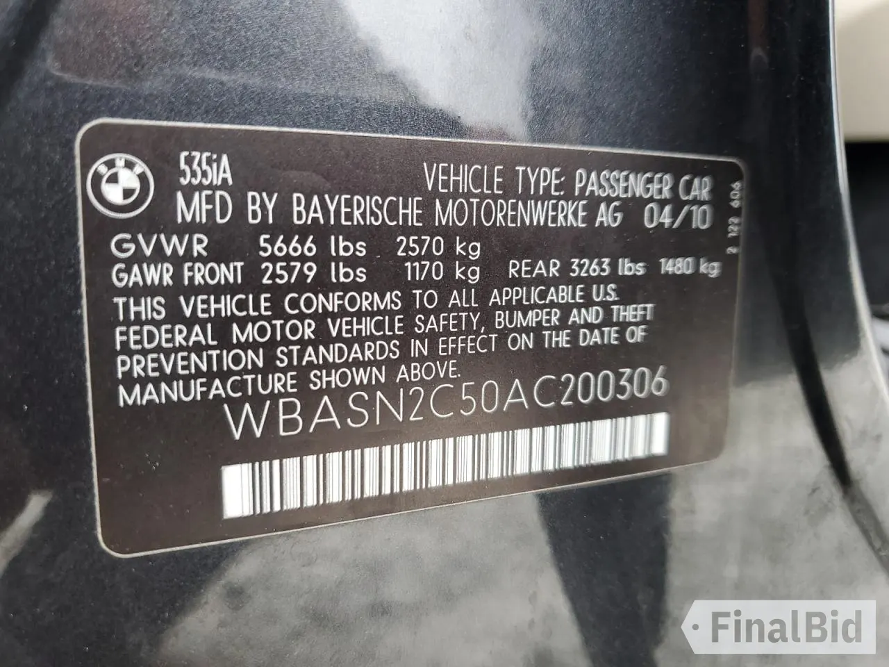 2010 BMW 5 Series 535i Gran Turismo