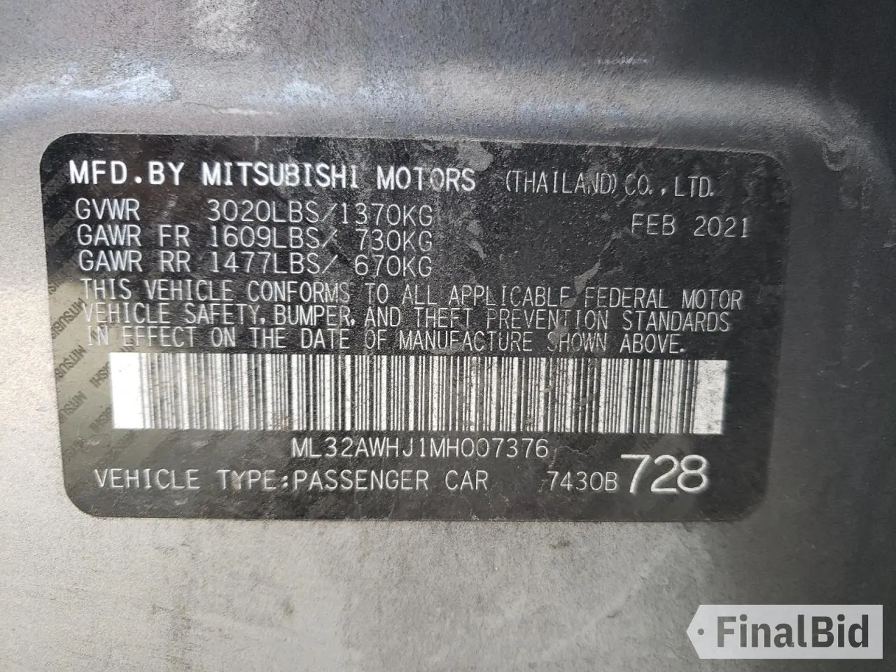 2021 Mitsubishi Mirage SE