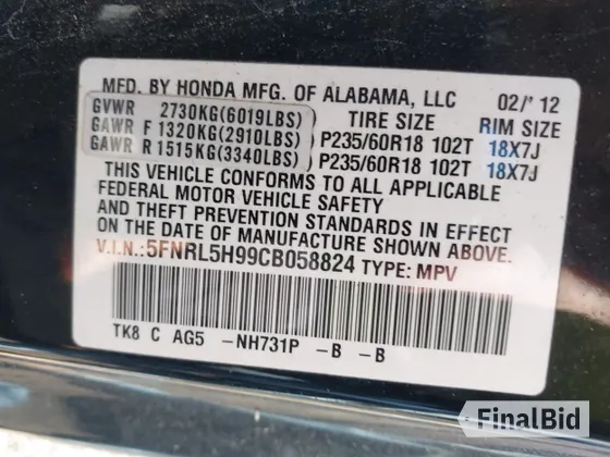 2012 Honda Odyssey Touring
